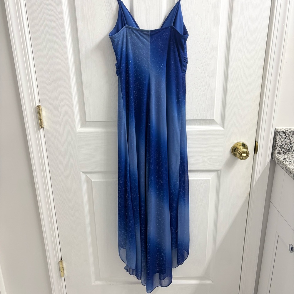 Vintage Y2K Dress Medium Blue Ombré Babydoll Sparkle Shimmer Glitter Hi-Low Hem - Picture 6 of 9